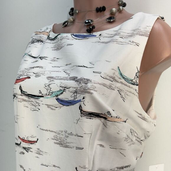 NWT Leslie Fay Venice Gondula Boat White Sleeveless Knee Length Shift Dress 14 - Picture 13 of 17